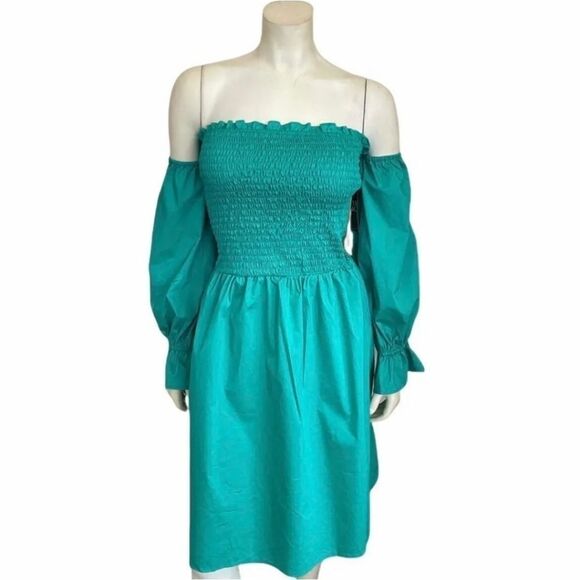 New York Company Women's Aqua Ruched Off Shoulder Knee Length Dress Size Medium - Picture 1 of 7